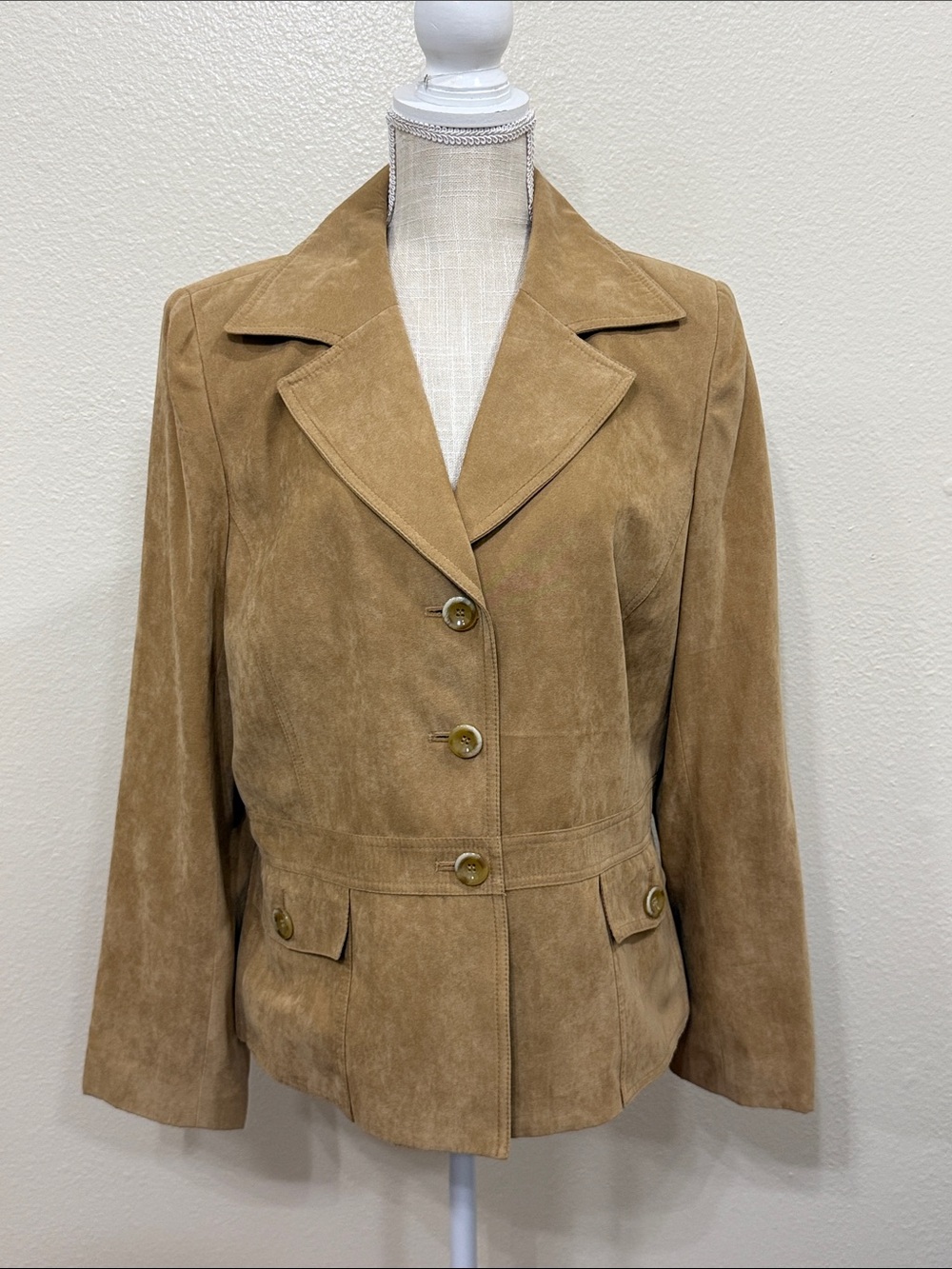 Judith Hart Tan Faux Suede Button-Front Western Blazer Jacket Size 16P